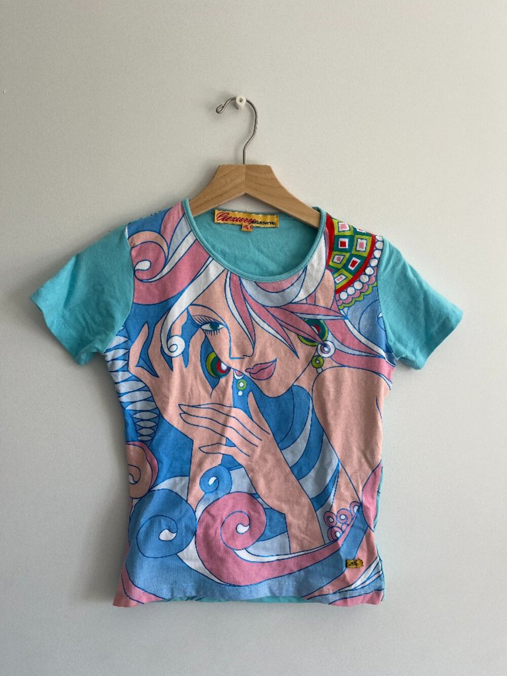 Miss Sixty Graphic Baby Tee Y2K Multicolor Art Print Fitted Medium